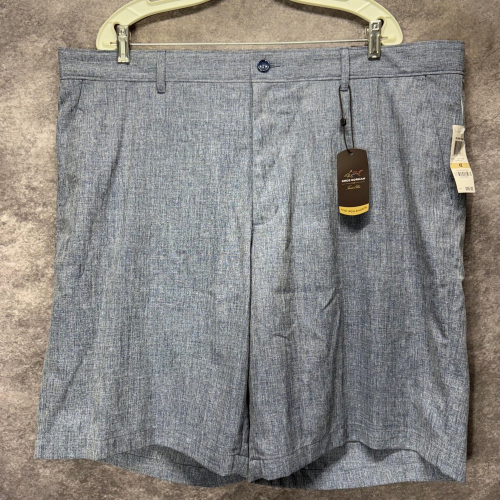 Greg Norman Tasso Elba Mens 42 Five Iron Golf Shorts Denim Blue Performance NWT